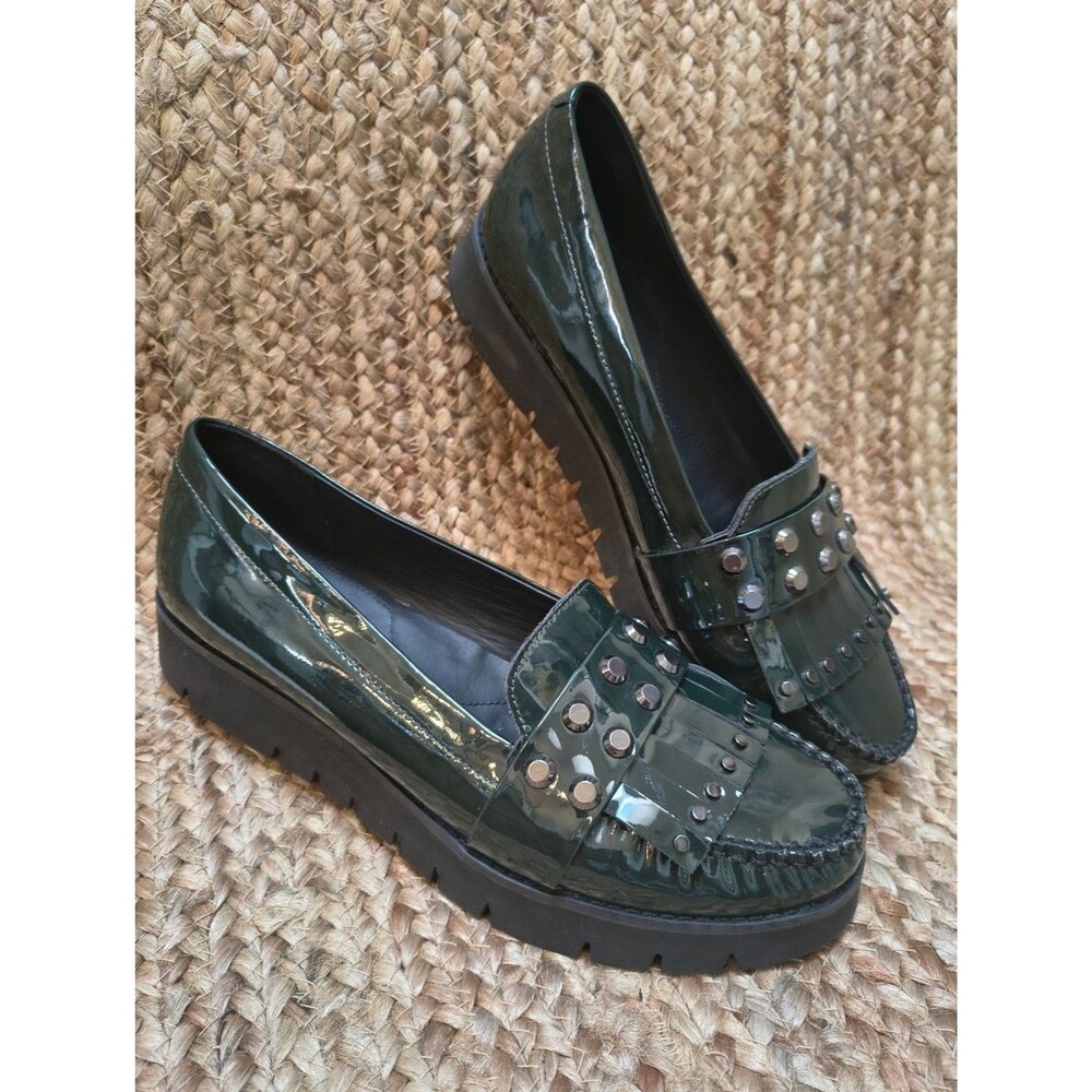 Geox D Blenda Loafers Green Patent Leather Kiltie Studded Shoes EU 41 | US 10.5